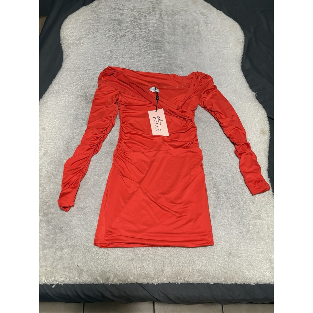 Oh Polly Womens Medium Red Ruched Off Shoulder Long Sleeve Mini Dress NWT M